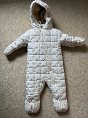 12M Baby Snowsuit with Hood and Fold Over Footies and Gloves